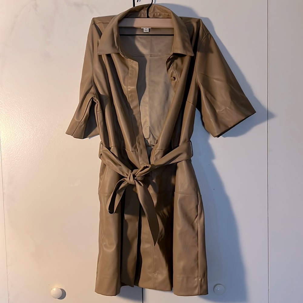 belted faux leather shirt-dress